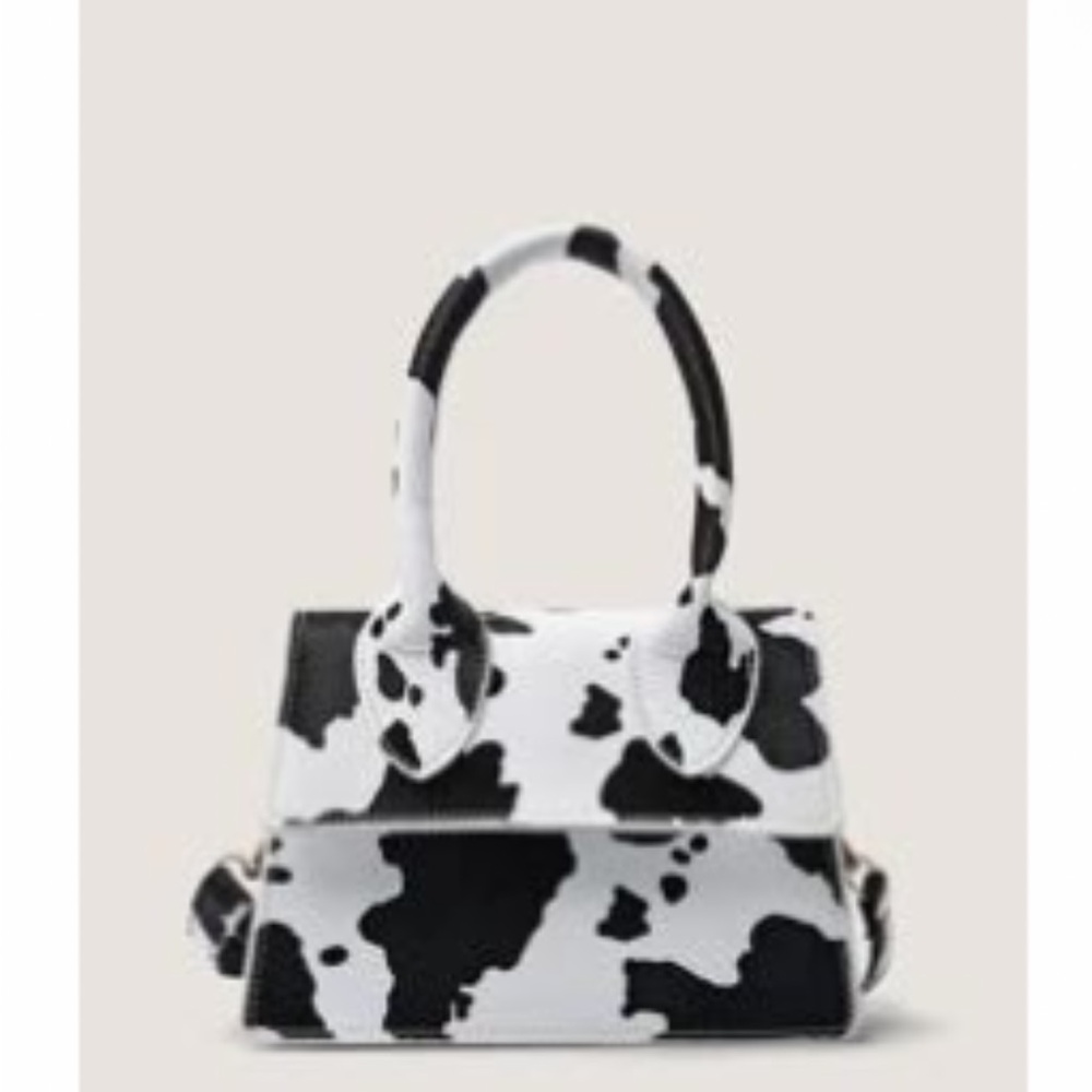 **NEVER WORN** Black and White Cow Print Flap Satchel Women's Bag